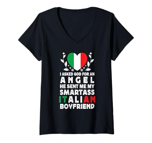 Damen Funny Smartass Italian Boyfriend Italy Flag T-Shirt mit V-Ausschnitt Damen Funny Smartass Italian Boyfriend Italy Flag T-Shirt mit V-Ausschnitt von Funny Girlfriend Boyfriend Novelty Tops 2