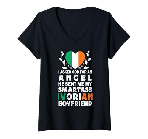 Damen Funny Smartass Ivorian Boyfriend Ivory Coast Flag T-Shirt mit V-Ausschnitt Damen Funny Smartass Ivorian Boyfriend Ivory Coast Flag T-Shirt mit V-Ausschnitt von Funny Girlfriend Boyfriend Novelty Tops 2