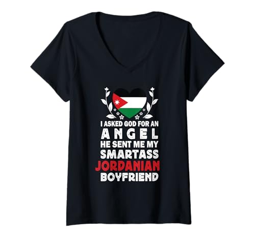 Damen Funny Smartass Jordanian Boyfriend Jordan Flag T-Shirt mit V-Ausschnitt Damen Funny Smartass Jordanian Boyfriend Jordan Flag T-Shirt mit V-Ausschnitt von Funny Girlfriend Boyfriend Novelty Tops 2