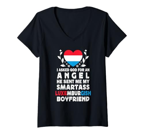 Damen Funny Smartass Luxembourgish Boyfriend Luxembourg Flag T-Shirt mit V-Ausschnitt Damen Funny Smartass Luxembourgish Boyfriend Luxembourg Flag T-Shirt mit V-Ausschnitt von Funny Girlfriend Boyfriend Novelty Tops 2