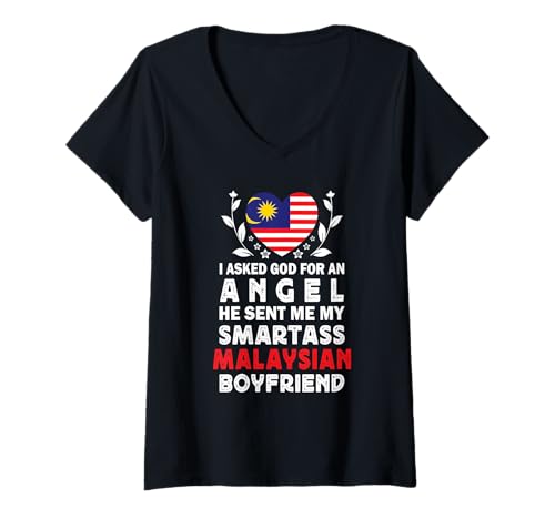 Damen Funny Smartass Malaysian Boyfriend Malaysia Flag T-Shirt mit V-Ausschnitt Damen Funny Smartass Malaysian Boyfriend Malaysia Flag T-Shirt mit V-Ausschnitt von Funny Girlfriend Boyfriend Novelty Tops 2