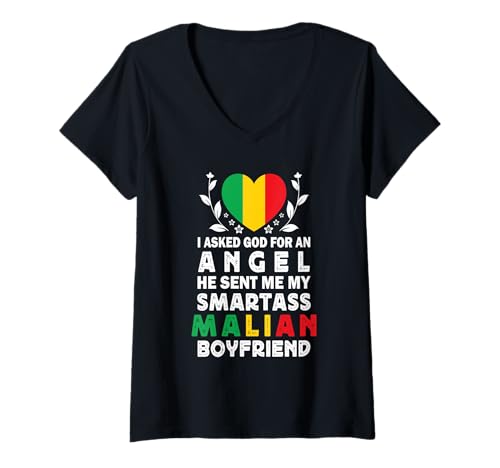 Damen Funny Smartass Malian Boyfriend Mali Flag T-Shirt mit V-Ausschnitt Damen Funny Smartass Malian Boyfriend Mali Flag T-Shirt mit V-Ausschnitt von Funny Girlfriend Boyfriend Novelty Tops 2