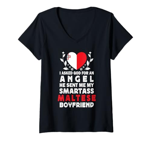 Damen Funny Smartass Maltese Boyfriend Malta Flag T-Shirt mit V-Ausschnitt Damen Funny Smartass Maltese Boyfriend Malta Flag T-Shirt mit V-Ausschnitt von Funny Girlfriend Boyfriend Novelty Tops 2