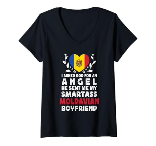Damen Funny Smartass Moldavian Boyfriend Moldavia Flag T-Shirt mit V-Ausschnitt Damen Funny Smartass Moldavian Boyfriend Moldavia Flag T-Shirt mit V-Ausschnitt von Funny Girlfriend Boyfriend Novelty Tops 2