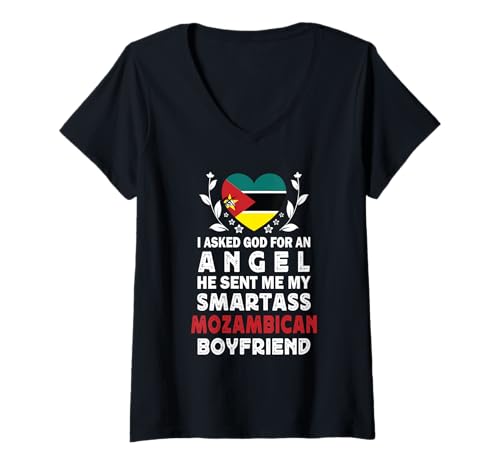 Damen Funny Smartass Mozambican Boyfriend Mozambique Flag T-Shirt mit V-Ausschnitt Damen Funny Smartass Mozambican Boyfriend Mozambique Flag T-Shirt mit V-Ausschnitt von Funny Girlfriend Boyfriend Novelty Tops 2