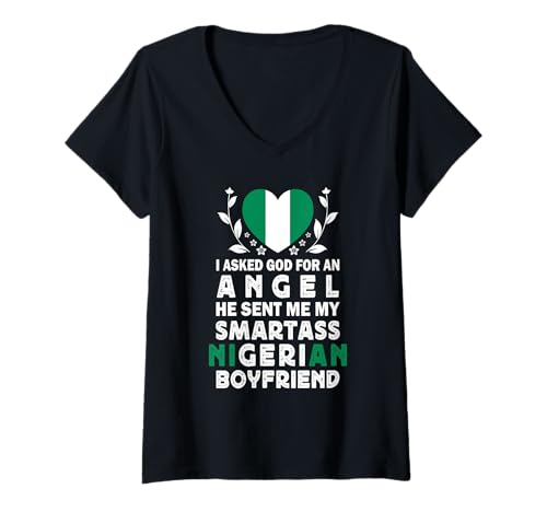 Damen Funny Smartass Nigerian Boyfriend Nigeria Flag T-Shirt mit V-Ausschnitt Damen Funny Smartass Nigerian Boyfriend Nigeria Flag T-Shirt mit V-Ausschnitt von Funny Girlfriend Boyfriend Novelty Tops 2
