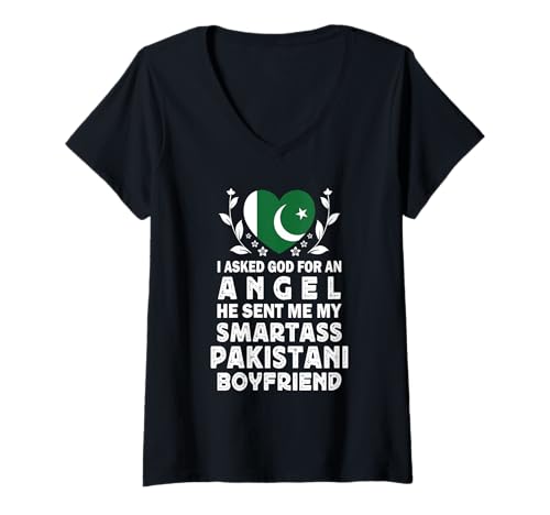 Damen Funny Smartass Pakistani Boyfriend Pakistan Flag T-Shirt mit V-Ausschnitt Damen Funny Smartass Pakistani Boyfriend Pakistan Flag T-Shirt mit V-Ausschnitt von Funny Girlfriend Boyfriend Novelty Tops 2