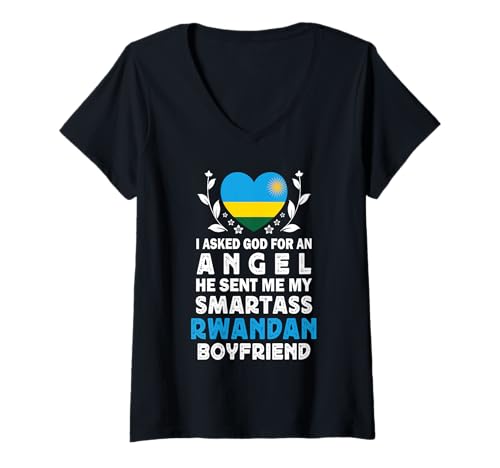 Damen Funny Smartass Rwandan Boyfriend Rwanda Flag T-Shirt mit V-Ausschnitt von Funny Girlfriend Boyfriend Novelty Tops 2