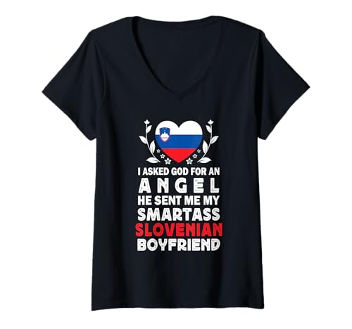 Damen Funny Smartass Slovenian Boyfriend Slovenia Flag T-Shirt mit V-Ausschnitt Damen Funny Smartass Slovenian Boyfriend Slovenia Flag T-Shirt mit V-Ausschnitt von Funny Girlfriend Boyfriend Novelty Tops 2