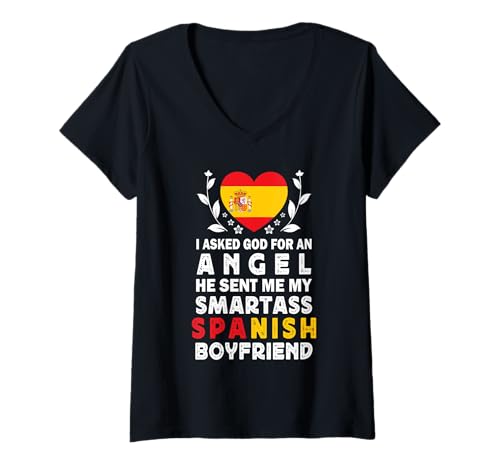 Damen Funny Smartass Spanish Boyfriend Spain Flag T-Shirt mit V-Ausschnitt von Funny Girlfriend Boyfriend Novelty Tops 2