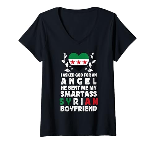 Damen Funny Smartass Syrian Boyfriend Syria Flag T-Shirt mit V-Ausschnitt Damen Funny Smartass Syrian Boyfriend Syria Flag T-Shirt mit V-Ausschnitt von Funny Girlfriend Boyfriend Novelty Tops 2