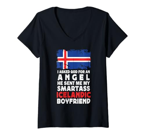 Damen Funny Smartass Icelandic Boyfriend Iceland Flag T-Shirt mit V-Ausschnitt von Funny Girlfriend Boyfriend Novelty Tops ...