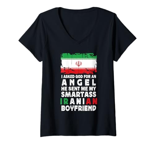 Damen Funny Smartass Iranian Boyfriend Iran Flag T-Shirt mit V-Ausschnitt von Funny Girlfriend Boyfriend Novelty Tops ...
