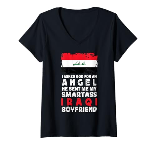 Damen Funny Smartass Iraqi Boyfriend Iraq Flag T-Shirt mit V-Ausschnitt von Funny Girlfriend Boyfriend Novelty Tops ...