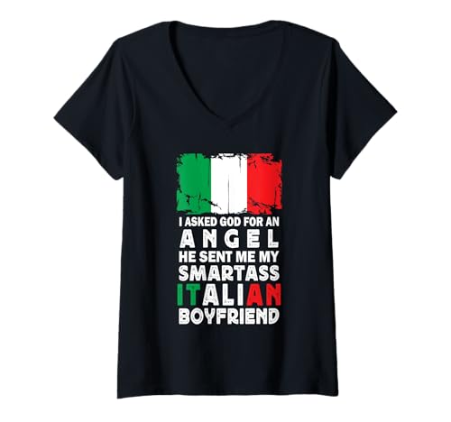 Damen Funny Smartass Italian Boyfriend Italy Flag T-Shirt mit V-Ausschnitt von Funny Girlfriend Boyfriend Novelty Tops ...