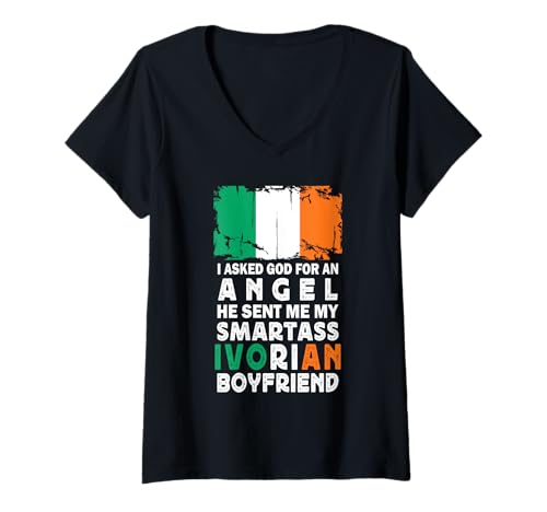 Damen Funny Smartass Ivorian Boyfriend Ivory Coast Flag T-Shirt mit V-Ausschnitt von Funny Girlfriend Boyfriend Novelty Tops ...