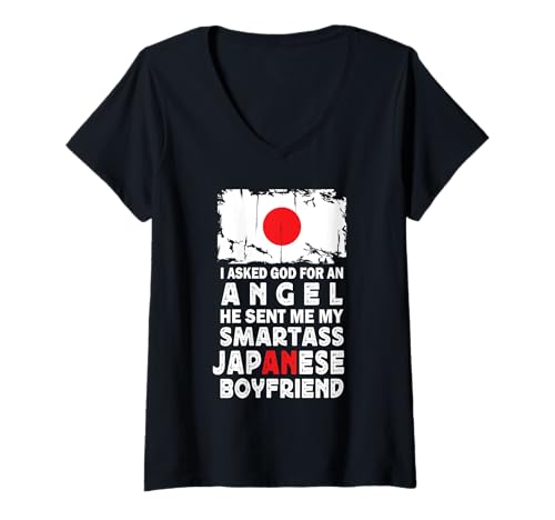 Damen Funny Smartass Japanese Boyfriend Japan Flag T-Shirt mit V-Ausschnitt Damen Funny Smartass Japanese Boyfriend Japan Flag T-Shirt mit V-Ausschnitt von Funny Girlfriend Boyfriend Novelty Tops ...