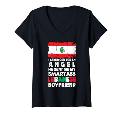 Damen Funny Smartass Lebanese Boyfriend Lebanon Flag T-Shirt mit V-Ausschnitt Damen Funny Smartass Lebanese Boyfriend Lebanon Flag T-Shirt mit V-Ausschnitt von Funny Girlfriend Boyfriend Novelty Tops ...