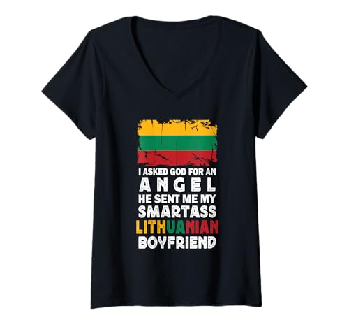 Damen Funny Smartass Lithuanian Boyfriend Lithuania Flag T-Shirt mit V-Ausschnitt von Funny Girlfriend Boyfriend Novelty Tops ...