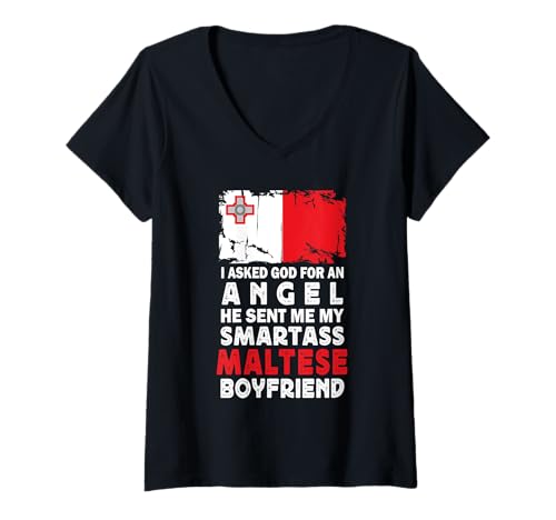 Damen Funny Smartass Maltese Boyfriend Malta Flag T-Shirt mit V-Ausschnitt Damen Funny Smartass Maltese Boyfriend Malta Flag T-Shirt mit V-Ausschnitt von Funny Girlfriend Boyfriend Novelty Tops ...