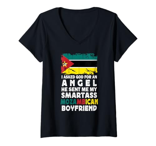 Damen Funny Smartass Mozambican Boyfriend Mozambique Flag T-Shirt mit V-Ausschnitt Damen Funny Smartass Mozambican Boyfriend Mozambique Flag T-Shirt mit V-Ausschnitt von Funny Girlfriend Boyfriend Novelty Tops ...