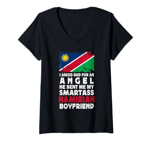 Damen Funny Smartass Namibian Boyfriend Namibia Flag T-Shirt mit V-Ausschnitt von Funny Girlfriend Boyfriend Novelty Tops ...