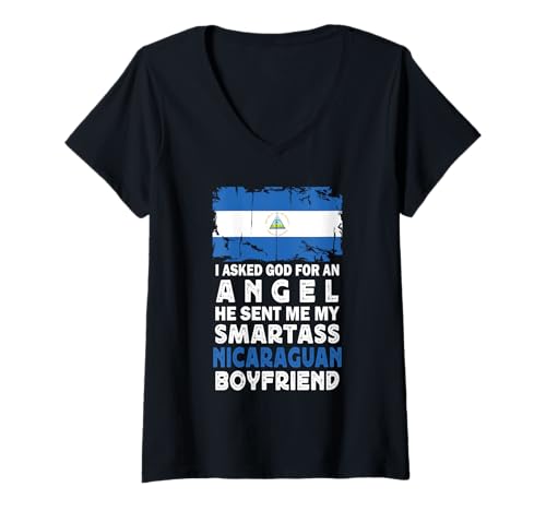 Damen Funny Smartass Nicaraguan Boyfriend Nicaragua Flag T-Shirt mit V-Ausschnitt von Funny Girlfriend Boyfriend Novelty Tops ...
