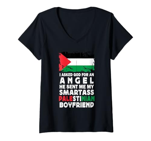 Damen Funny Smartass Palestinian Boyfriend Palestine Flag T-Shirt mit V-Ausschnitt Damen Funny Smartass Palestinian Boyfriend Palestine Flag T-Shirt mit V-Ausschnitt von Funny Girlfriend Boyfriend Novelty Tops ...