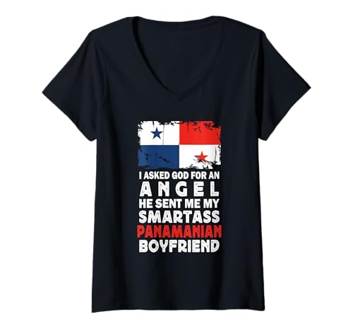 Damen Funny Smartass Panamanian Boyfriend Panama Flag T-Shirt mit V-Ausschnitt Damen Funny Smartass Panamanian Boyfriend Panama Flag T-Shirt mit V-Ausschnitt von Funny Girlfriend Boyfriend Novelty Tops ...