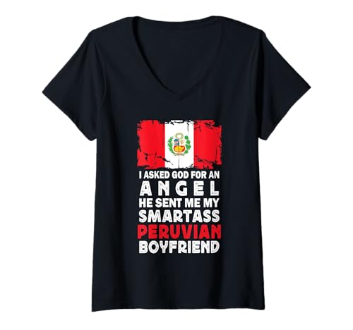Damen Funny Smartass Peruvian Boyfriend Peru Flag T-Shirt mit V-Ausschnitt Damen Funny Smartass Peruvian Boyfriend Peru Flag T-Shirt mit V-Ausschnitt von Funny Girlfriend Boyfriend Novelty Tops ...