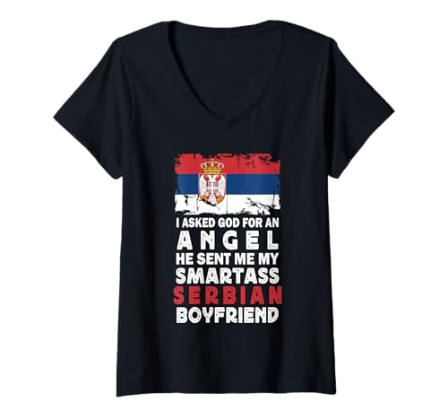 Damen Funny Smartass Serbian Boyfriend Serbia Flag T-Shirt mit V-Ausschnitt von Funny Girlfriend Boyfriend Novelty Tops ...