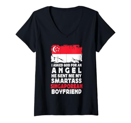 Damen Funny Smartass Singaporean Boyfriend Singapore Flag T-Shirt mit V-Ausschnitt Damen Funny Smartass Singaporean Boyfriend Singapore Flag T-Shirt mit V-Ausschnitt von Funny Girlfriend Boyfriend Novelty Tops ...