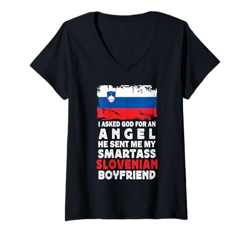 Damen Funny Smartass Slovenian Boyfriend Slovenia Flag T-Shirt mit V-Ausschnitt Damen Funny Smartass Slovenian Boyfriend Slovenia Flag T-Shirt mit V-Ausschnitt von Funny Girlfriend Boyfriend Novelty Tops ...