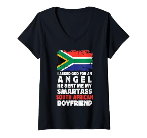Damen Funny Smartass South African Boyfriend South Africa Flag T-Shirt mit V-Ausschnitt von Funny Girlfriend Boyfriend Novelty Tops ...