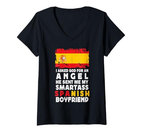 Damen Funny Smartass Spanish Boyfriend Spain Flag T-Shirt mit V-Ausschnitt von Funny Girlfriend Boyfriend Novelty Tops ...