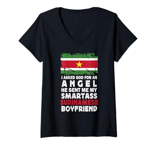 Damen Funny Smartass Surinamese Boyfriend Suriname Flag T-Shirt mit V-Ausschnitt Damen Funny Smartass Surinamese Boyfriend Suriname Flag T-Shirt mit V-Ausschnitt von Funny Girlfriend Boyfriend Novelty Tops ...