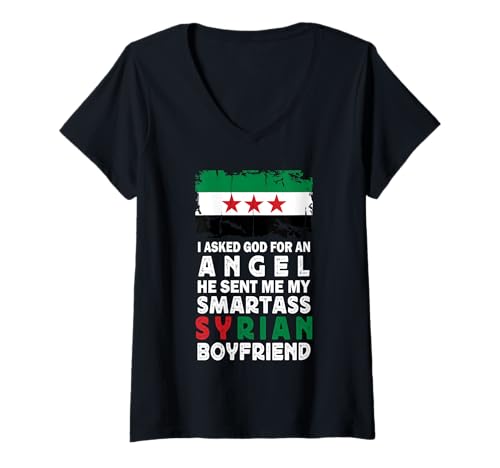 Damen Funny Smartass Syrian Boyfriend Syria Flag T-Shirt mit V-Ausschnitt Damen Funny Smartass Syrian Boyfriend Syria Flag T-Shirt mit V-Ausschnitt von Funny Girlfriend Boyfriend Novelty Tops ...