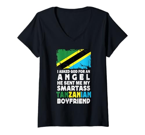 Damen Funny Smartass Tanzanian Boyfriend Tanzania Flag T-Shirt mit V-Ausschnitt Damen Funny Smartass Tanzanian Boyfriend Tanzania Flag T-Shirt mit V-Ausschnitt von Funny Girlfriend Boyfriend Novelty Tops ...