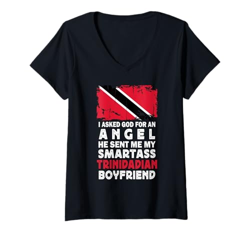Damen Funny Smartass Trinidadian Boyfriend Trinidad Flag T-Shirt mit V-Ausschnitt Damen Funny Smartass Trinidadian Boyfriend Trinidad Flag T-Shirt mit V-Ausschnitt von Funny Girlfriend Boyfriend Novelty Tops ...
