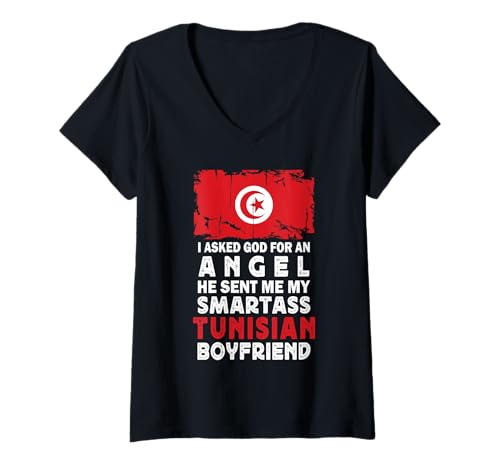 Damen Funny Smartass Tunisian Boyfriend Tunisia Flag T-Shirt mit V-Ausschnitt Damen Funny Smartass Tunisian Boyfriend Tunisia Flag T-Shirt mit V-Ausschnitt von Funny Girlfriend Boyfriend Novelty Tops ...