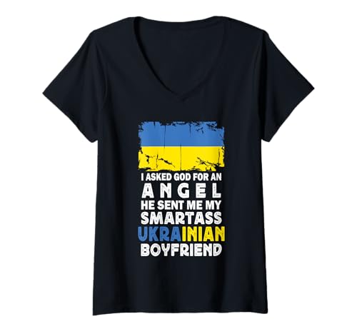 Damen Funny Smartass Ukrainian Boyfriend Ukraine Flag T-Shirt mit V-Ausschnitt von Funny Girlfriend Boyfriend Novelty Tops ...