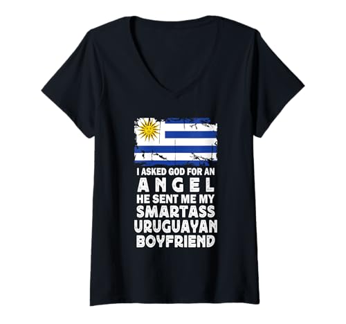 Damen Funny Smartass Uruguayan Boyfriend Uruguay Flag T-Shirt mit V-Ausschnitt Damen Funny Smartass Uruguayan Boyfriend Uruguay Flag T-Shirt mit V-Ausschnitt von Funny Girlfriend Boyfriend Novelty Tops ...