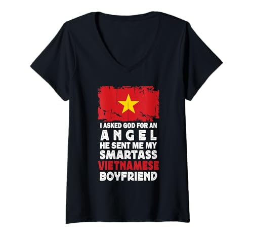 Damen Funny Smartass Vietnamese Boyfriend Vietnam Flag T-Shirt mit V-Ausschnitt Damen Funny Smartass Vietnamese Boyfriend Vietnam Flag T-Shirt mit V-Ausschnitt von Funny Girlfriend Boyfriend Novelty Tops ...