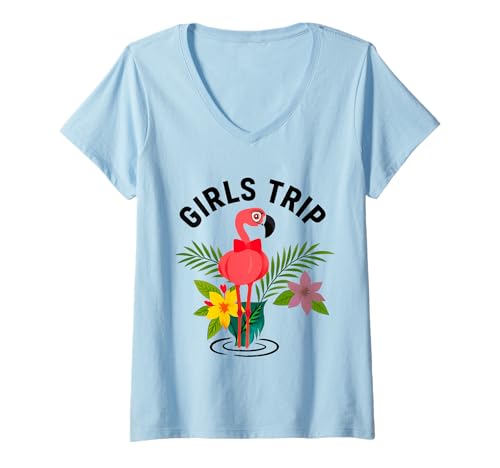 Damen Flamingo Trip Vacation Tropical Cruise Squad T-Shirt mit V-Ausschnitt Damen Flamingo Trip Vacation Tropical Cruise Squad T-Shirt mit V-Ausschnitt von Funny Girls Trip Group Vacation Cute T-Shirt