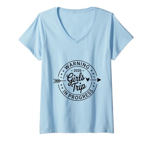 Damen Mädchenausflug 2026 Warnung Urlaubsmodus Vibes Fun Trip T-Shirt mit V-Ausschnitt Damen Mädchenausflug 2026 Warnung Urlaubsmodus Vibes Fun Trip T-Shirt mit V-Ausschnitt von Funny Girls Trip Group Vacation Matching Outfit