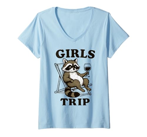 Damen Girls Trip Waschbär Lustig T-Shirt mit V-Ausschnitt Damen Girls Trip Waschbär Lustig T-Shirt mit V-Ausschnitt von Funny Girls Trip Group Vacation Outfit Clothing