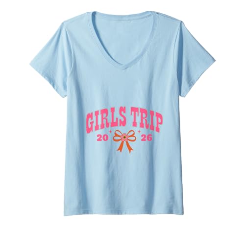 Damen Girlstrip 2026 Coquette Urlaubssouvenir T-Shirt mit V-Ausschnitt Damen Girlstrip 2026 Coquette Urlaubssouvenir T-Shirt mit V-Ausschnitt von Funny Girls Trip Group Vacation Outfit Designs