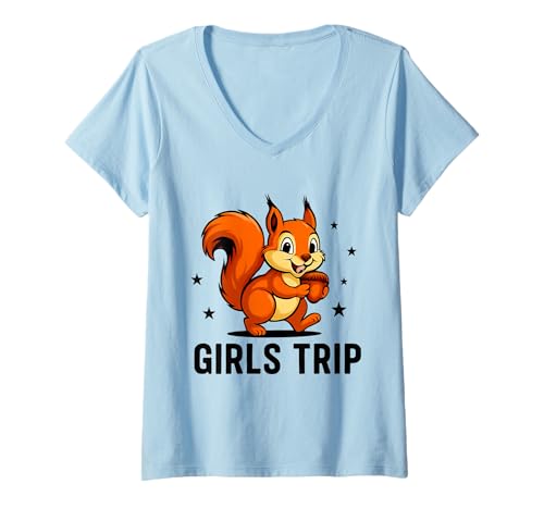 Damen Eichhörnchen Mädchen Reise Spaß Urlaub T-Shirt mit V-Ausschnitt von Funny Girls Trip Group Vacation Outfit Tees