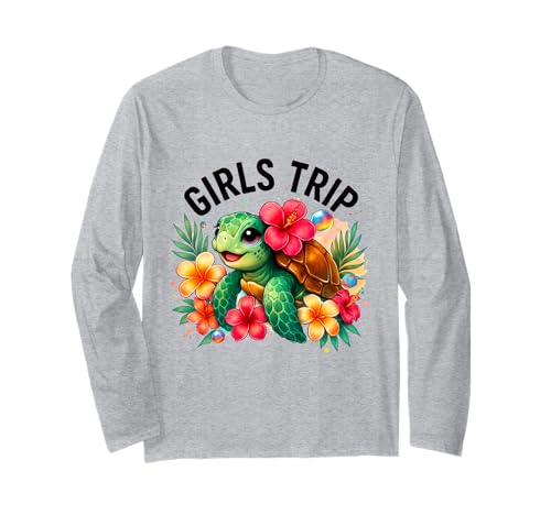 Urlaub mit süßen Schildkröten für Mädchen mit tropischen Blumen Langarmshirt Urlaub mit süßen Schildkröten für Mädchen mit tropischen Blumen Langarmshirt von Funny Girls Trip Group Vacation Outfit Turtle