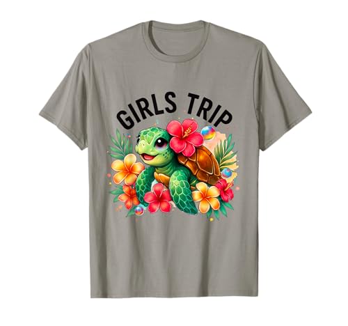 Urlaub mit süßen Schildkröten für Mädchen mit tropischen Blumen T-Shirt Urlaub mit süßen Schildkröten für Mädchen mit tropischen Blumen T-Shirt von Funny Girls Trip Group Vacation Outfit Turtle